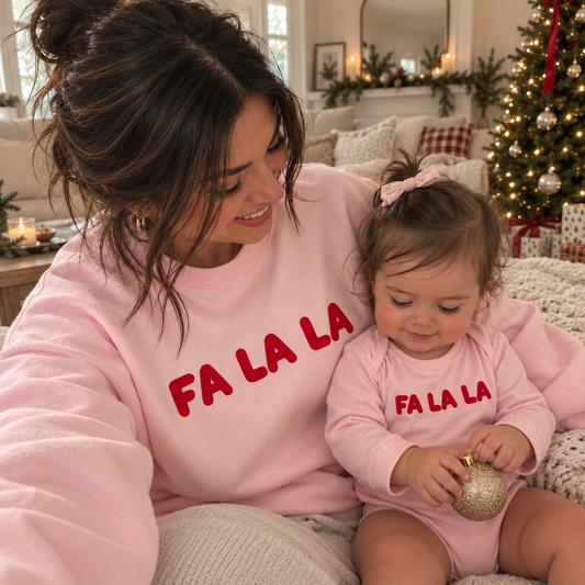 Fuzzy Velvet Fa La La Christmas Matching Sweatshirts & Baby Outfits