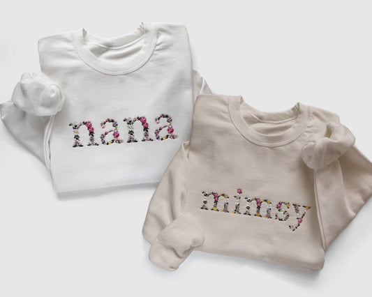 floral flower embroidered embroidery grandma grandmother nana sweatshirt crewneck pullover custom personalized grandma birthday gift