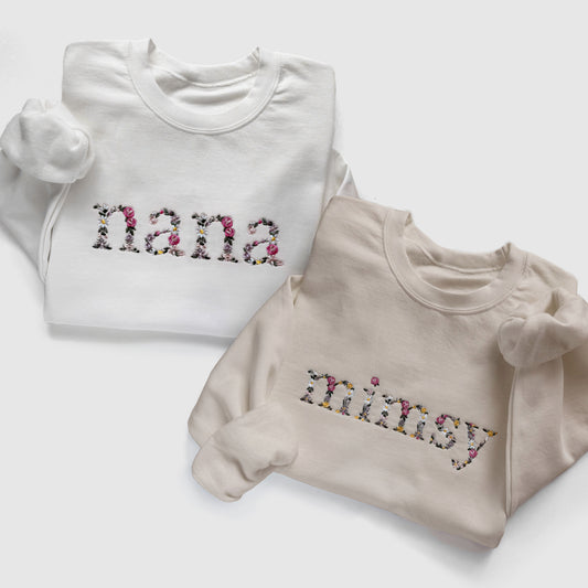 floral flower embroidered embroidery grandma grandmother nana sweatshirt crewneck pullover custom personalized grandma birthday gift