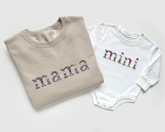 mommy and me mama and mini custom embroidered sweatshirts new mom gift baby shower gift matching sweatshirts crewnecks pullovers family matching embroidery flowers handmade