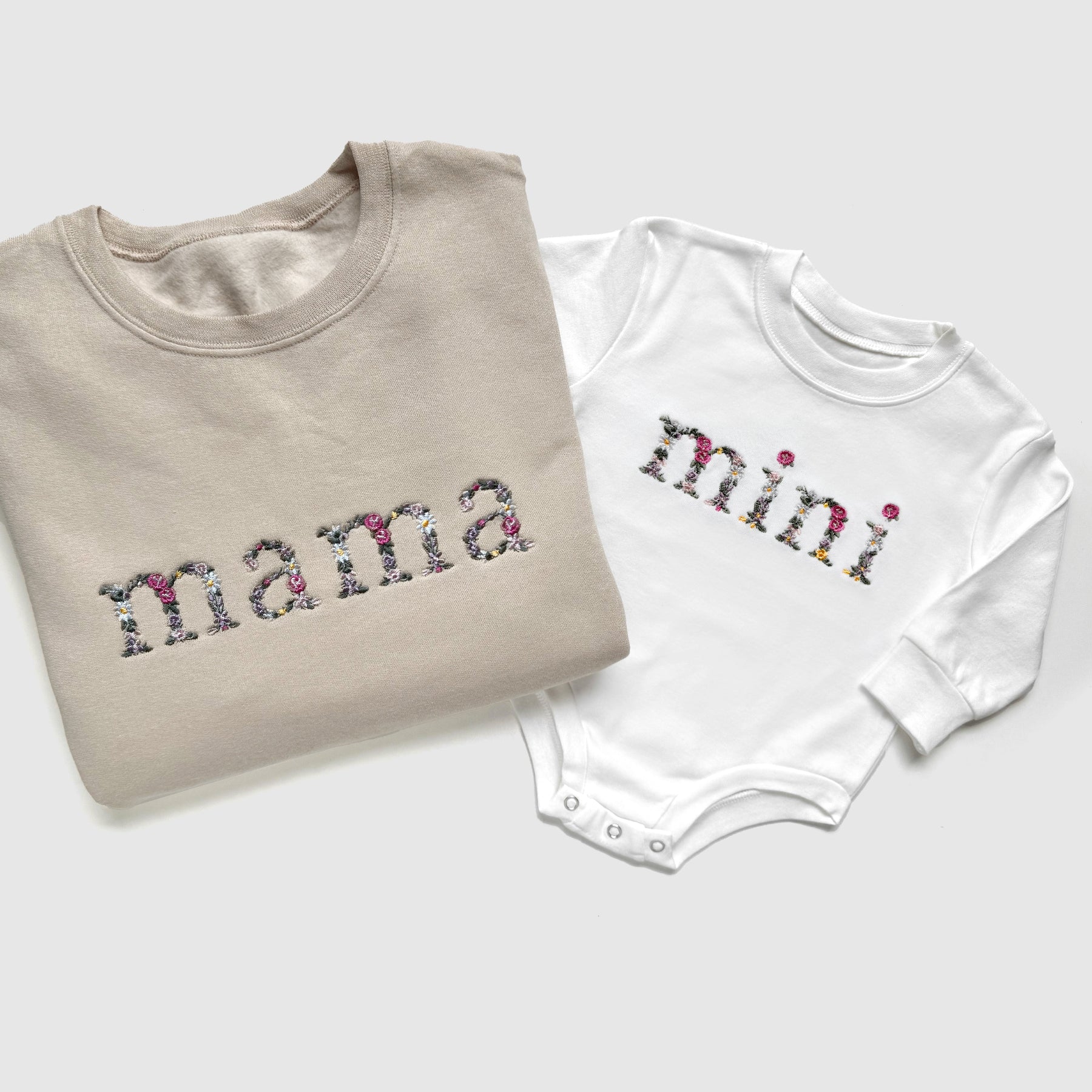 Mama and Mini Floral Embroidered Matching Sweatshirts, Bubbles and Bodysuits