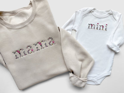 mommy and me mama and mini custom embroidered sweatshirts new mom gift baby shower gift matching sweatshirts crewnecks pullovers family matching embroidery flowers handmade