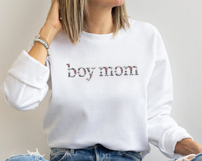 neutral floral girl mom boy mom embroidered sweatshirts cream beige white sleeve embroidery new mom mothers day gift