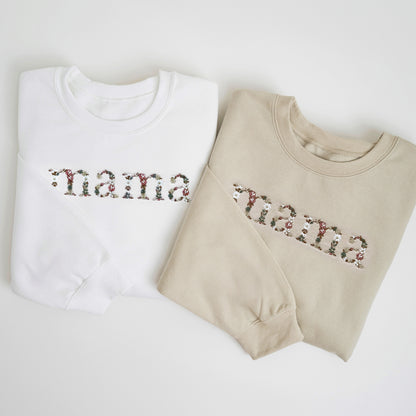 Floral Mama Sweatshirt | Neutral Embroidered Mom Crewneck