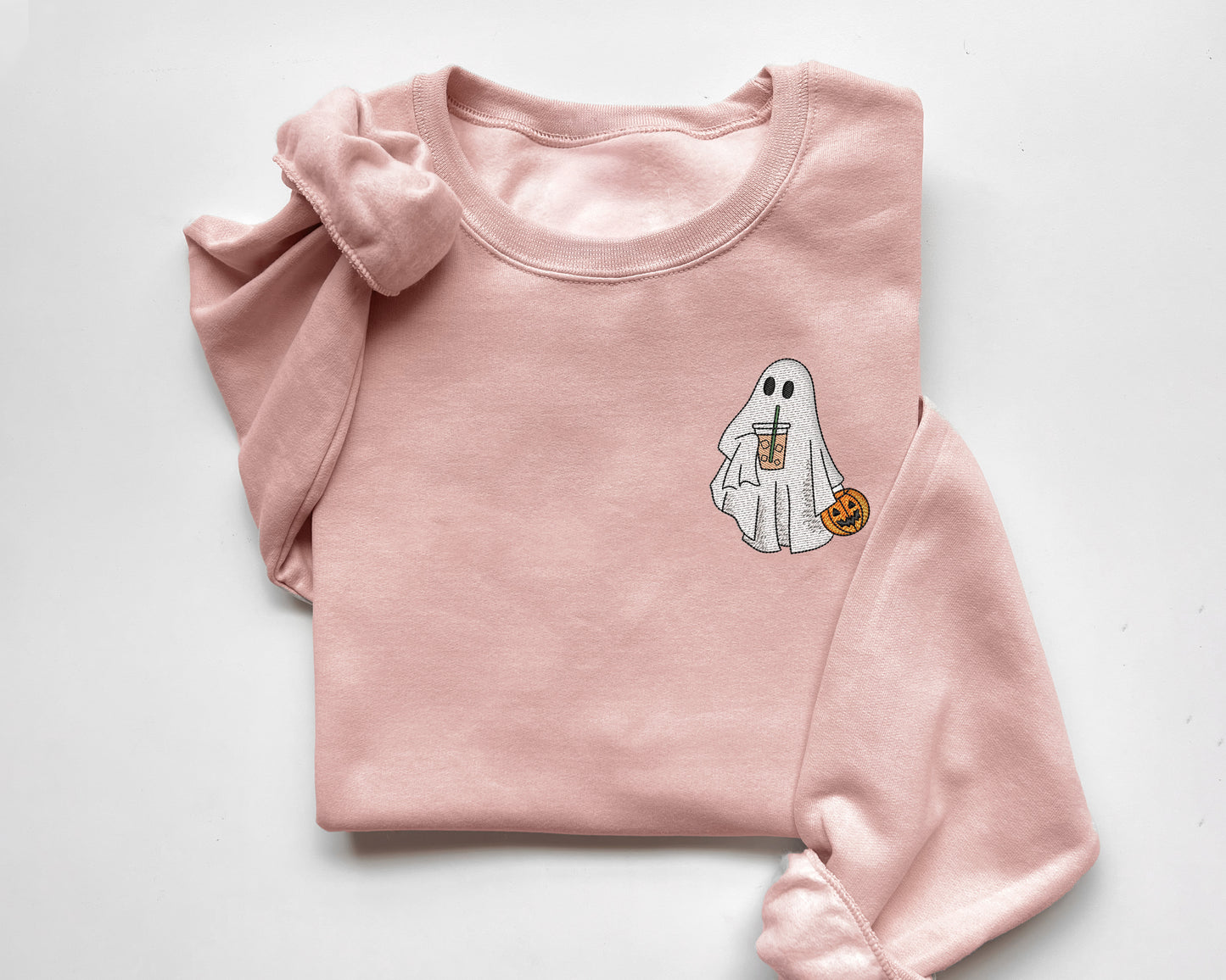 Embroidered Iced Coffee Ghost Funny Halloween Sweatshirt