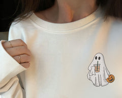 Embroidered Iced Coffee Ghost Funny Halloween Sweatshirt