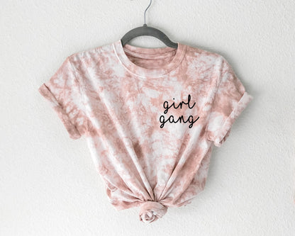 girl gang tie dye matching shirts onesies bodysuits tees toddler baby mom sister matching cousin mom gift baby announcement pregnancy gender reveal shirts pink purple girly