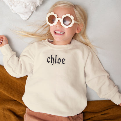 Personalized Kids Name Sweatshirt with Gothic Embroidery