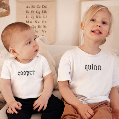Personalized Kids Name Shirt with Gothic Embroidery