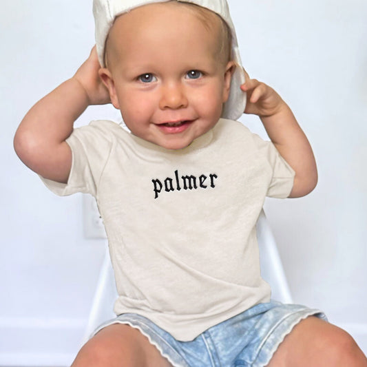 Personalized Kids Name Shirt with Gothic Embroidery