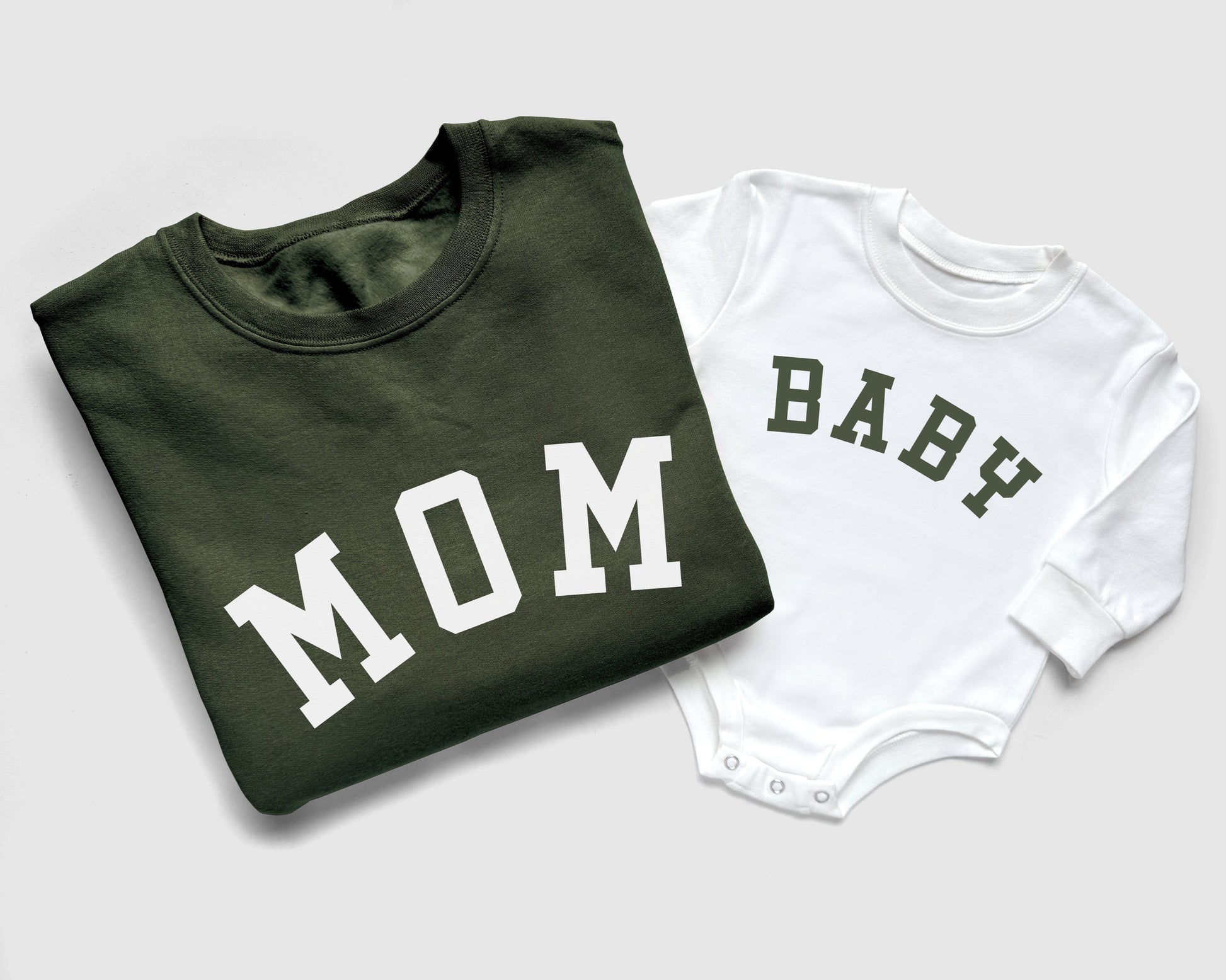 Army Green Family Matching Sweatshirts and Baby Bodysuits and Bubbles for coming home from the hospital outfits