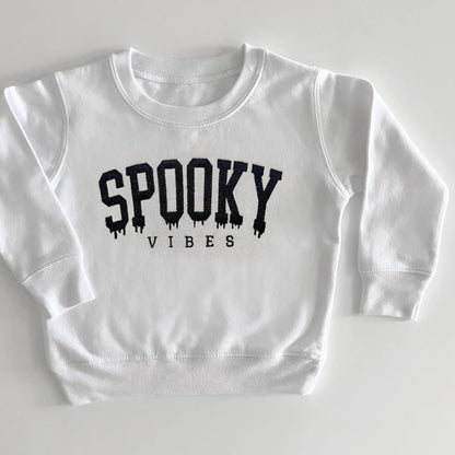 spooky vibes embroidered halloween sweatshirts for mom and baby in white