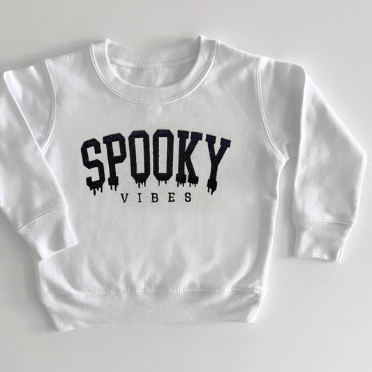 spooky vibes embroidered halloween sweatshirts for mom and baby in white
