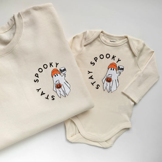 Stay Spooky Ghost Embroidered Matching Sweatshirts for Halloween