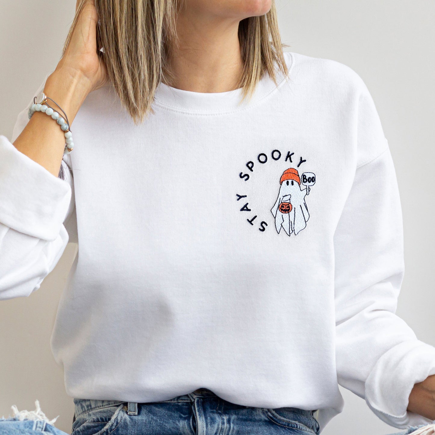 Stay Spooky Ghost Embroidered Matching Sweatshirts for Halloween
