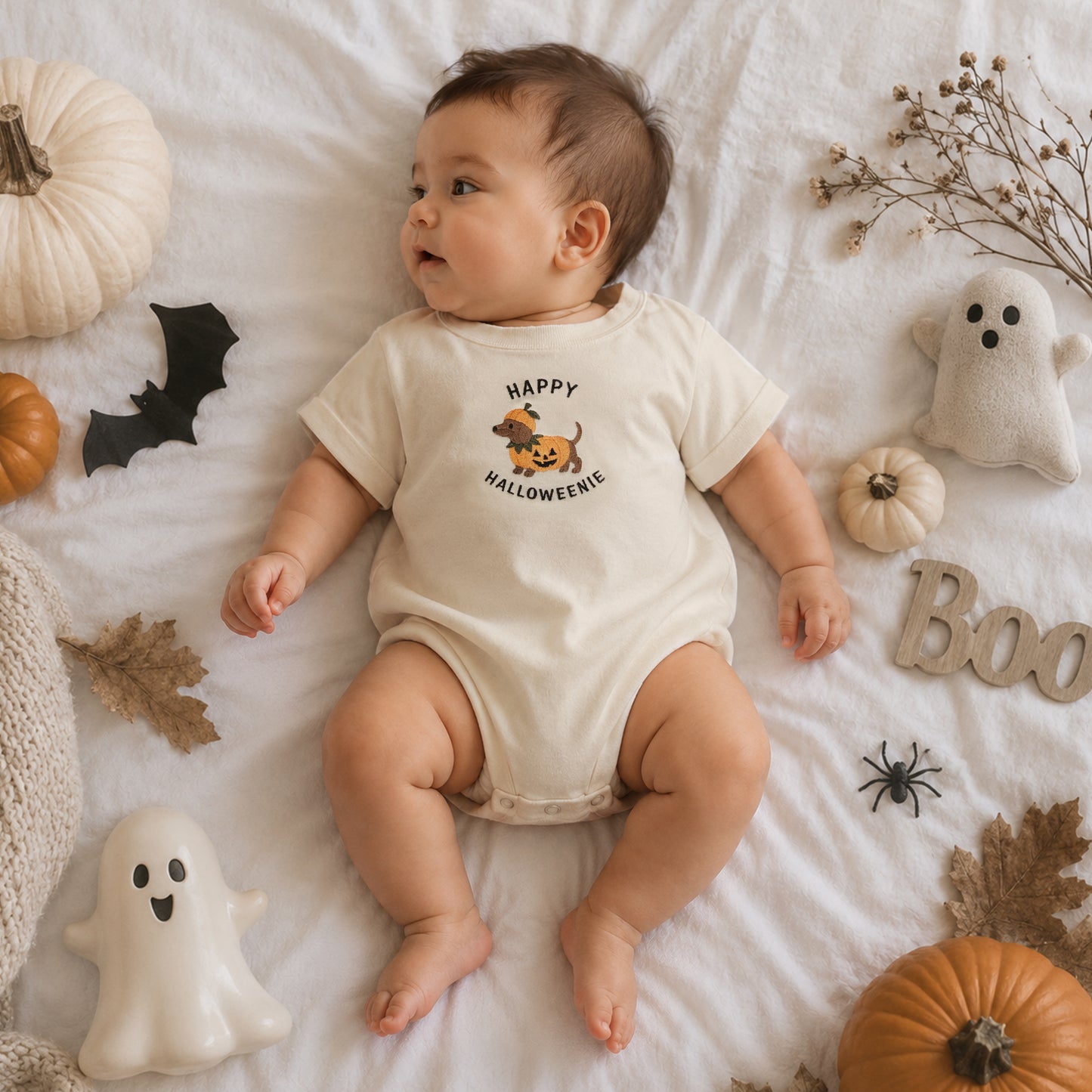 Embroidered Happy Halloweenie Pumpkin Dog Matching Family Shirts