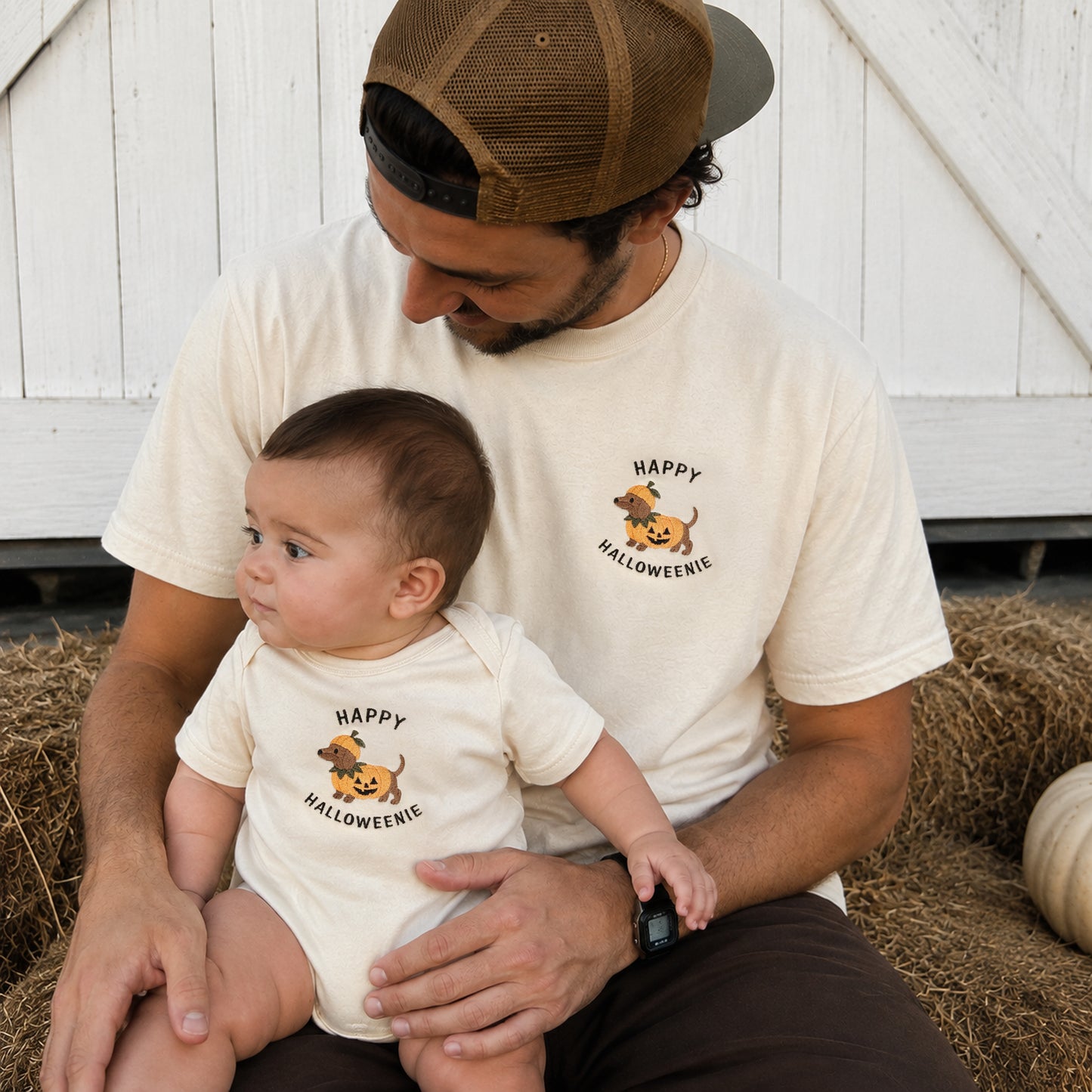 Embroidered Happy Halloweenie Pumpkin Dog Matching Family Shirts