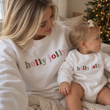 Holly Jolly Embroidered Christmas Matching Family Sweatshirts & Baby Outfits