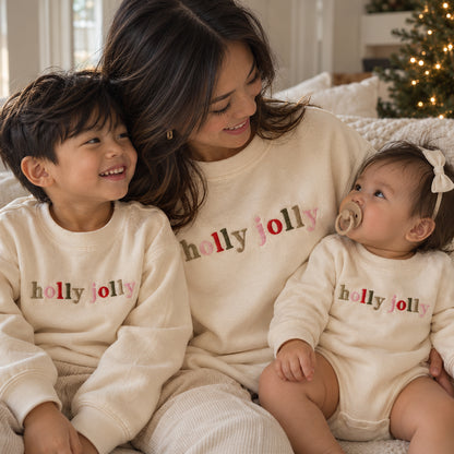Holly Jolly Embroidered Christmas Matching Family Sweatshirts & Baby Outfits
