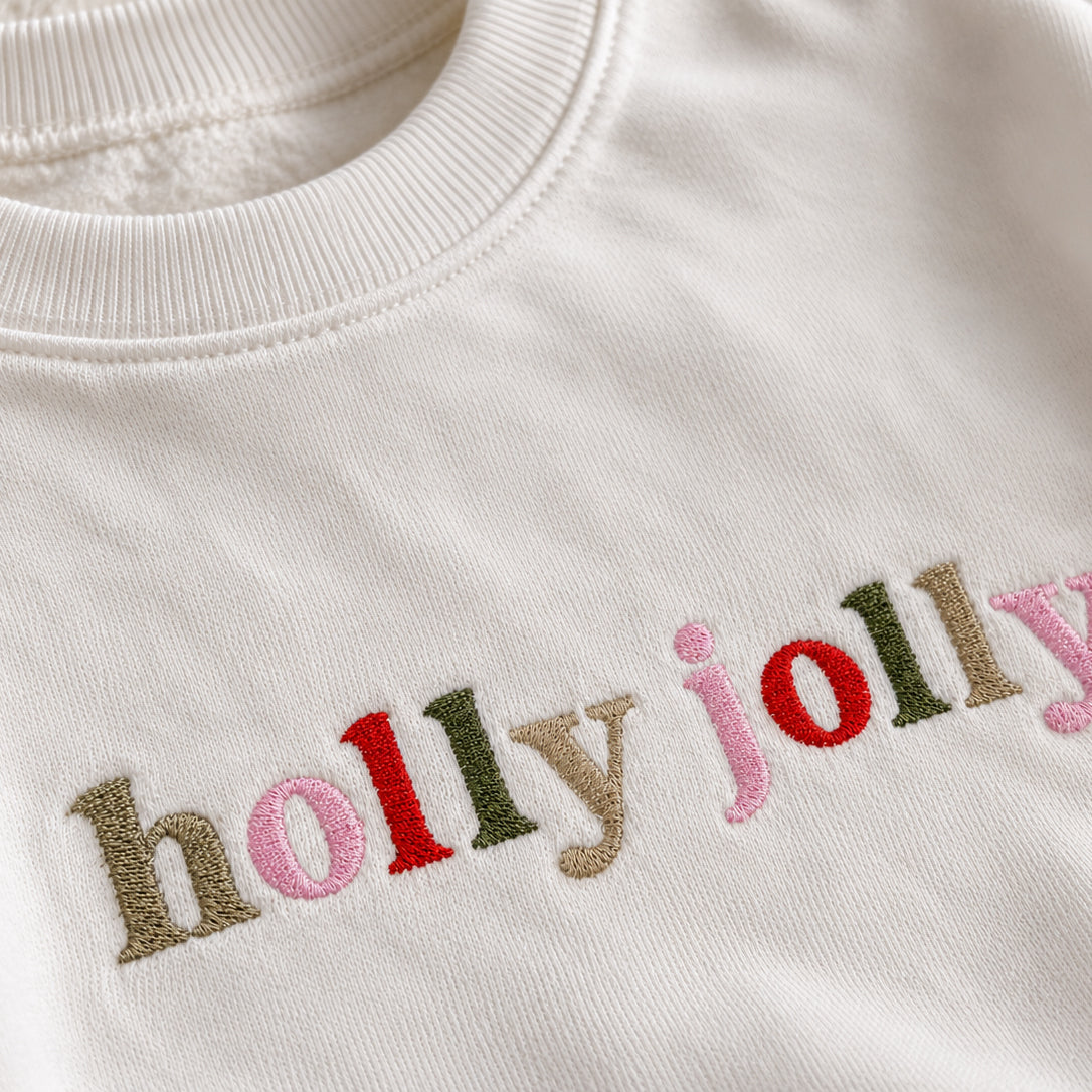 Holly Jolly Embroidered Christmas Matching Family Sweatshirts & Baby Outfits