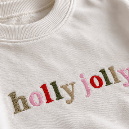 Holly Jolly Embroidered Christmas Matching Family Sweatshirts & Baby Outfits