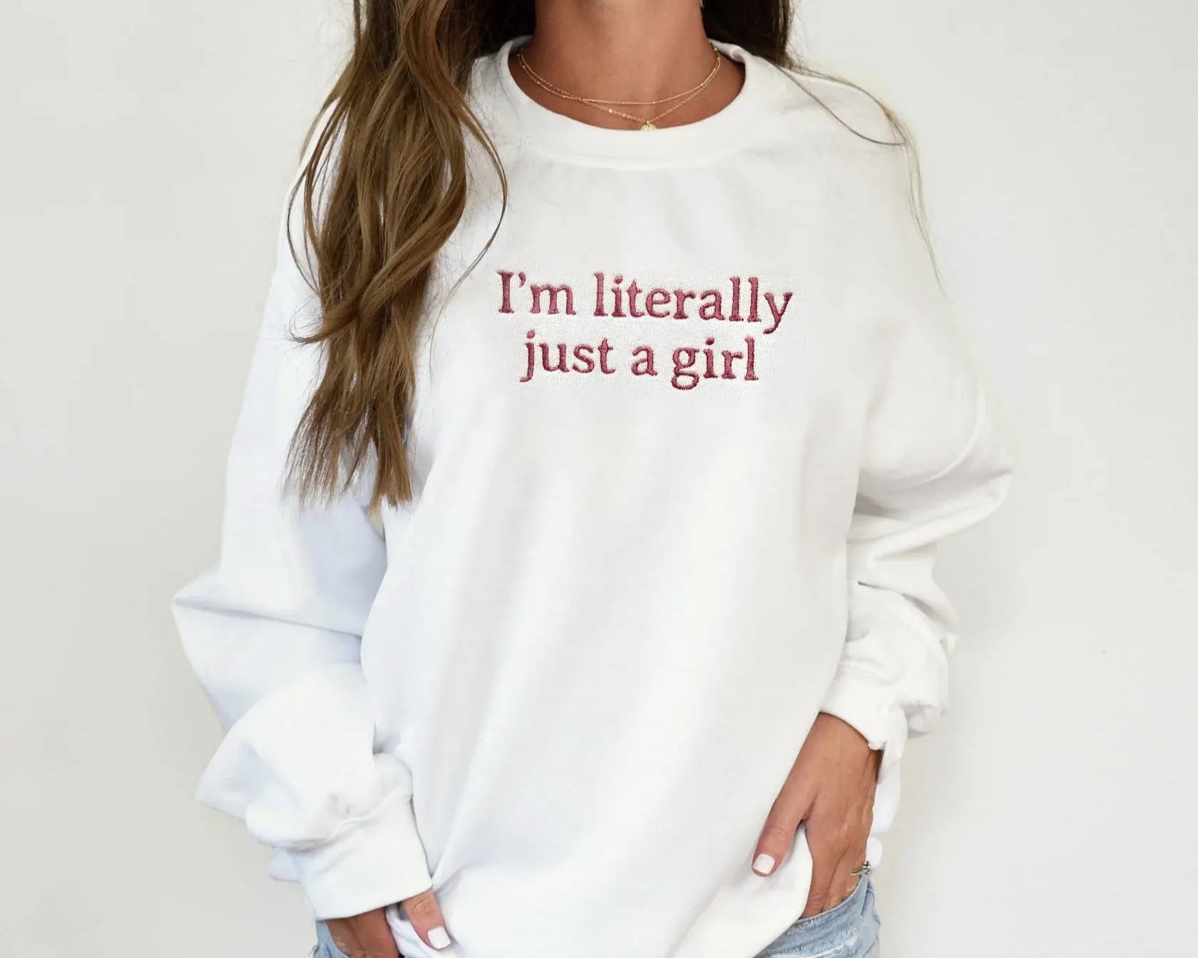 I'm literally just a girl matching pink beige white sweatshirts mommy and me twinning matching outfits baby shower gift baby girl newborn present mothers day funny shirt