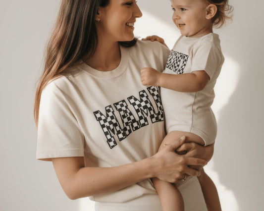 Cream Checkerboard Mother Daughter Matching Outfits