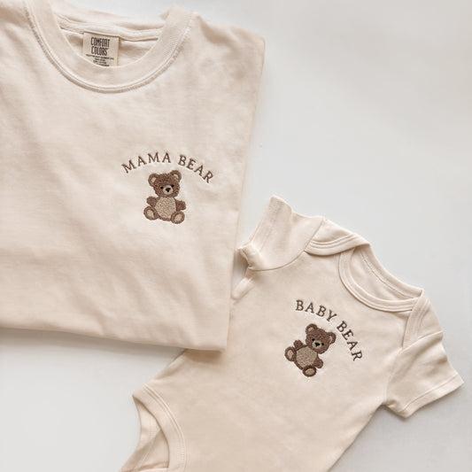 Mama Bear & Baby Bear Matching Set | Embroidered Mom and Baby Outfit