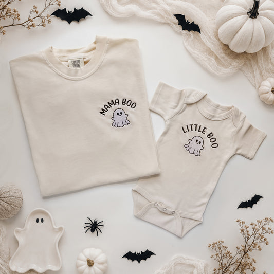 Mama Boo & Little Boo Embroidered Matching Halloween Shirts & Sweatshirts
