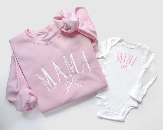 Mama and Mini Matching Sweatshirts and Baby Outfits with Bows