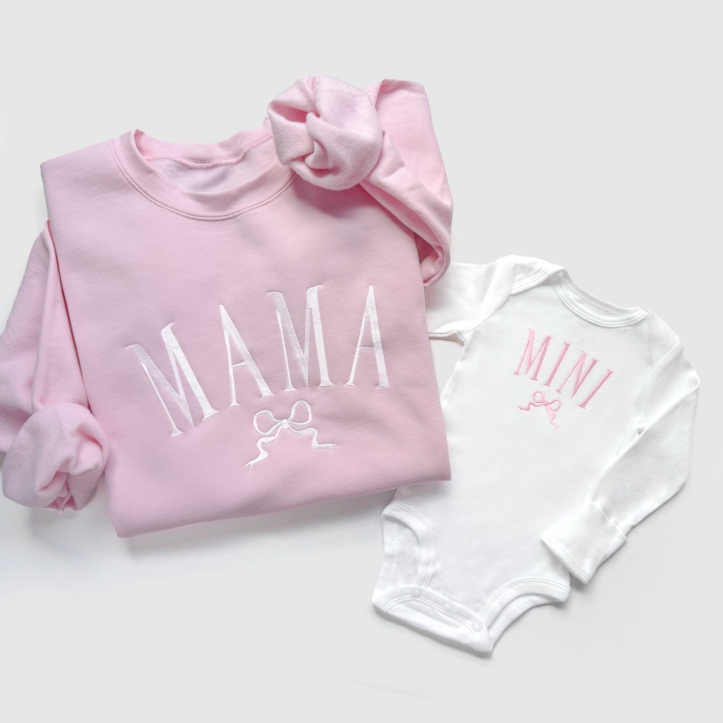 Mama and Mini Matching Sweatshirts and Baby Outfits with Bows