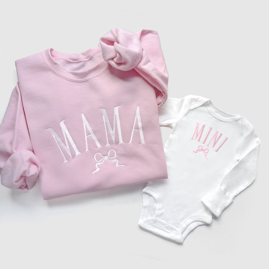 Mama and Mini Matching Sweatshirts and Baby Outfits with Bows