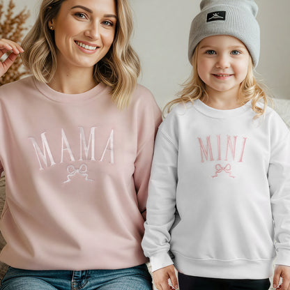 Mama and Mini Matching Sweatshirts and Baby Outfits with Bows