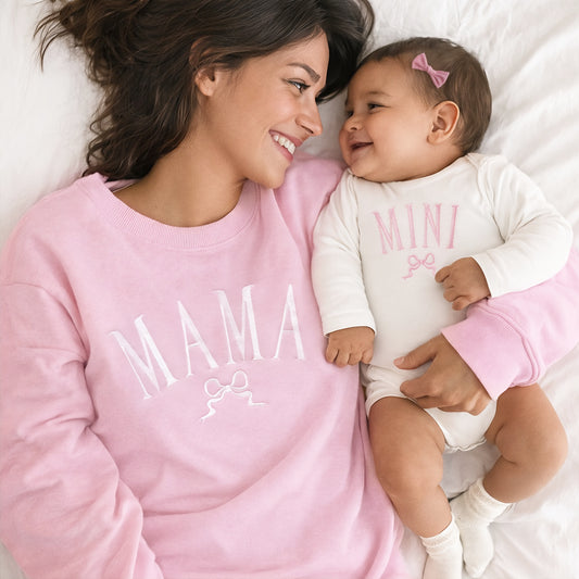 Mama and Mini Matching Sweatshirts and Baby Outfits with Bows