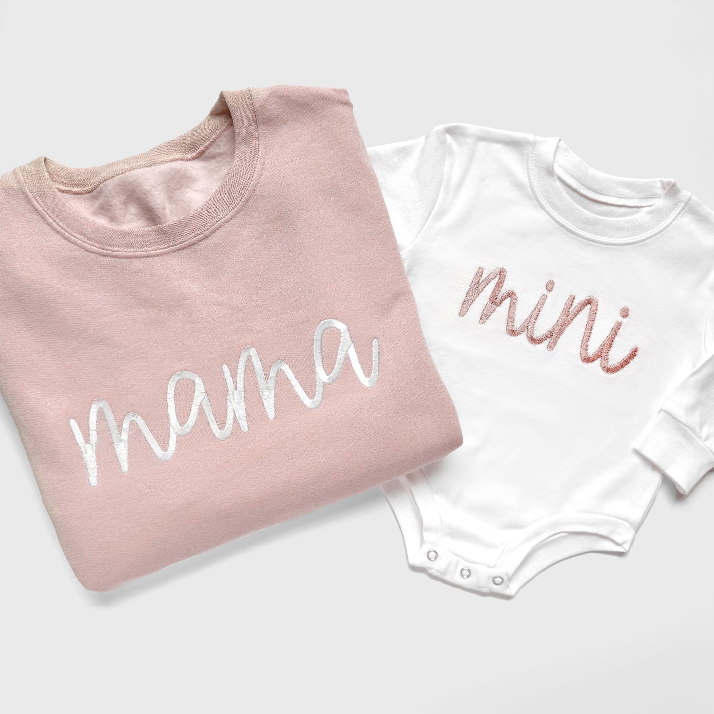 mama and mini matching sweaters, mommy and me matching outfits, custom embroidered sweatshirt