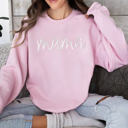 mother daughter matching sweatshirts mommy and me pink sweatshirts mama's bestie on model