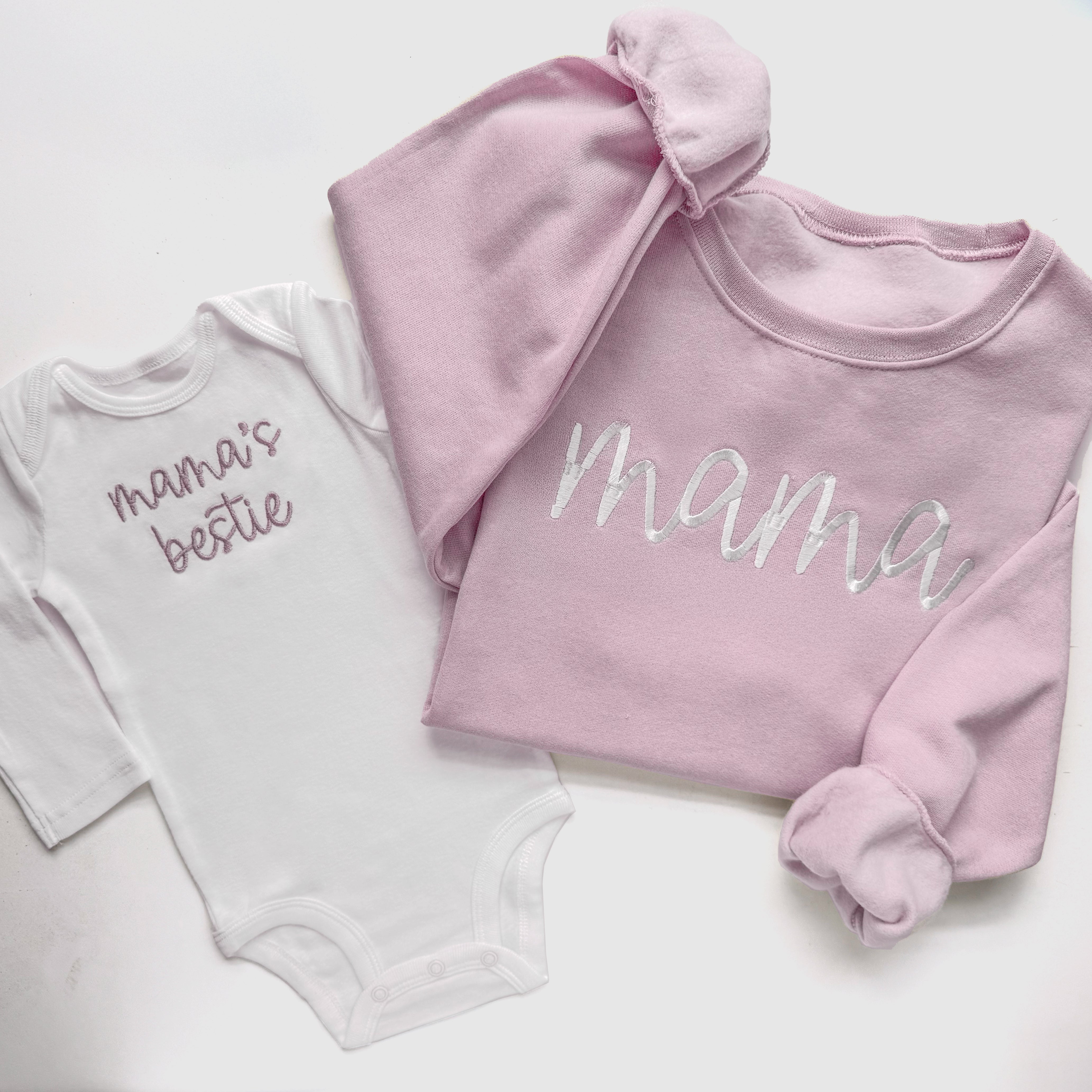 Embroidered Mother Daughter Matching Sweatshirts and Baby Outfits
