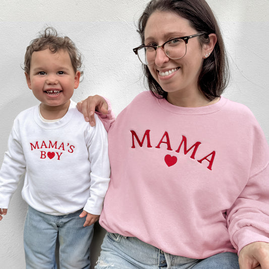Mama & Mama’s Boy Matching Sweatshirts and Baby Outfits With Hearts