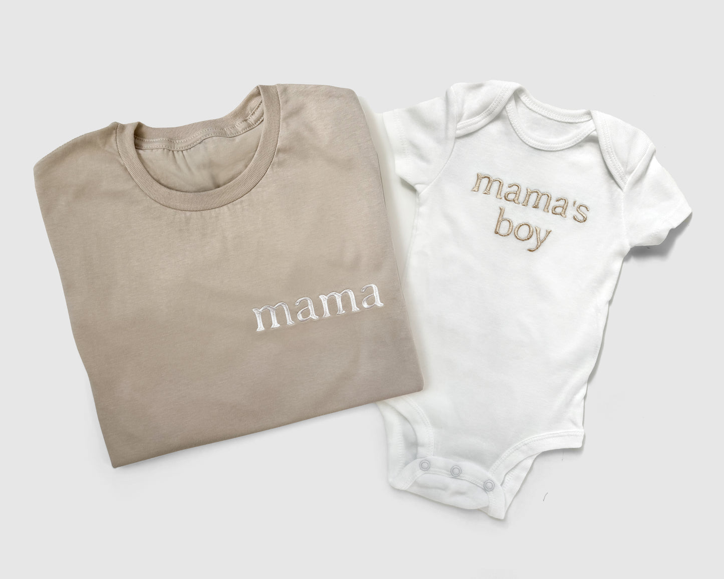 cream black neutral mama mamas boy t shirt onesie bubble mommy and me baby son matching shirts embroidered embroidery baby shower gift