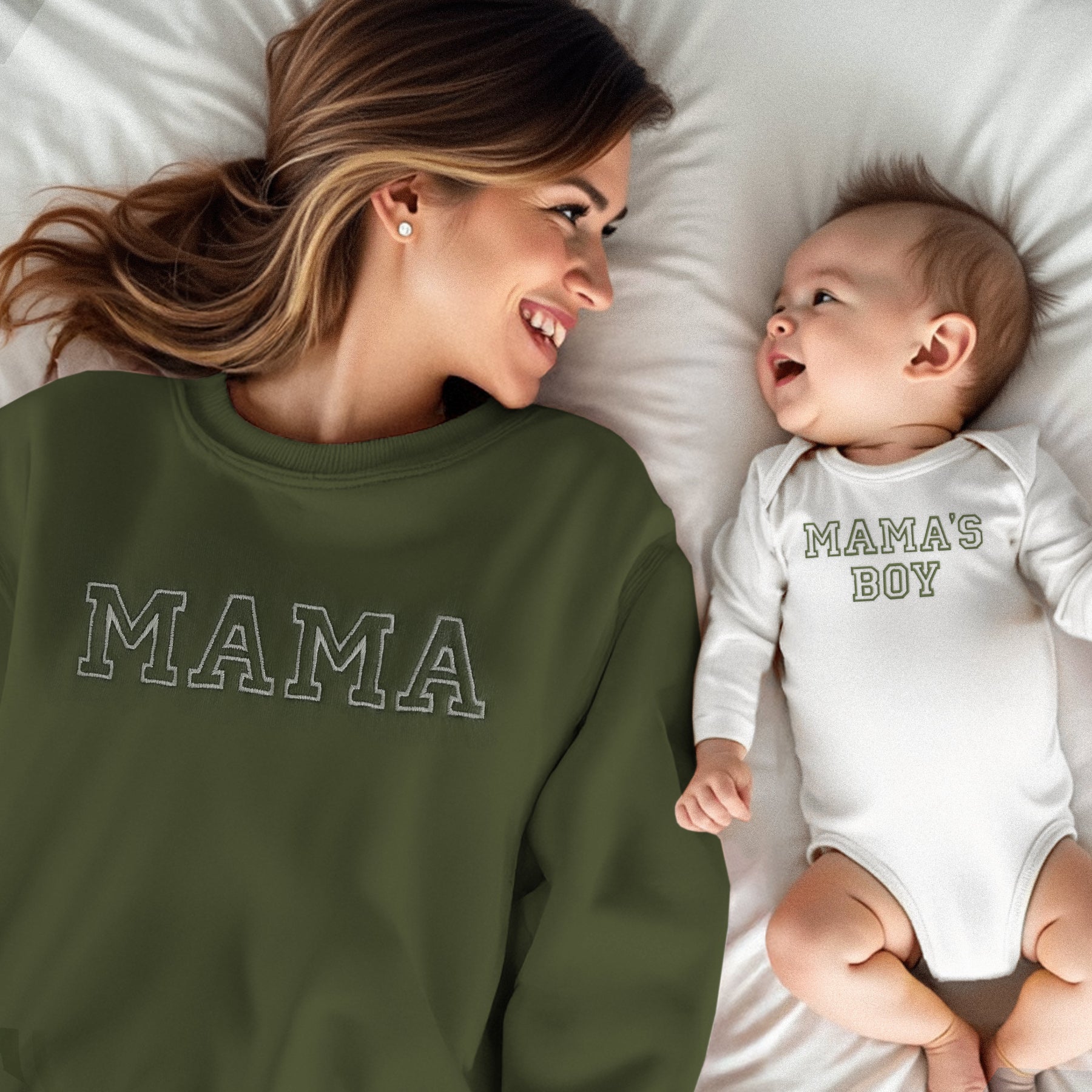 Mama and Mama's Boy Embroidered Mother Son Matching Outfits