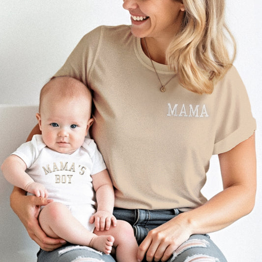 mama and mama's boy matching mother son embroidered shirts, newborn baby boy gift, mama shirt, new mom gift, newborn gift, mama's boy onesie
