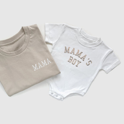 mama and mama's boy matching mother son embroidered shirts, newborn baby boy gift, mama shirt, new mom gift, newborn gift, mama's boy onesie