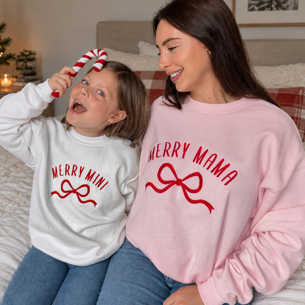 Merry Mama Merry Mini Matching Christmas Sweatshirts & Baby Outfits