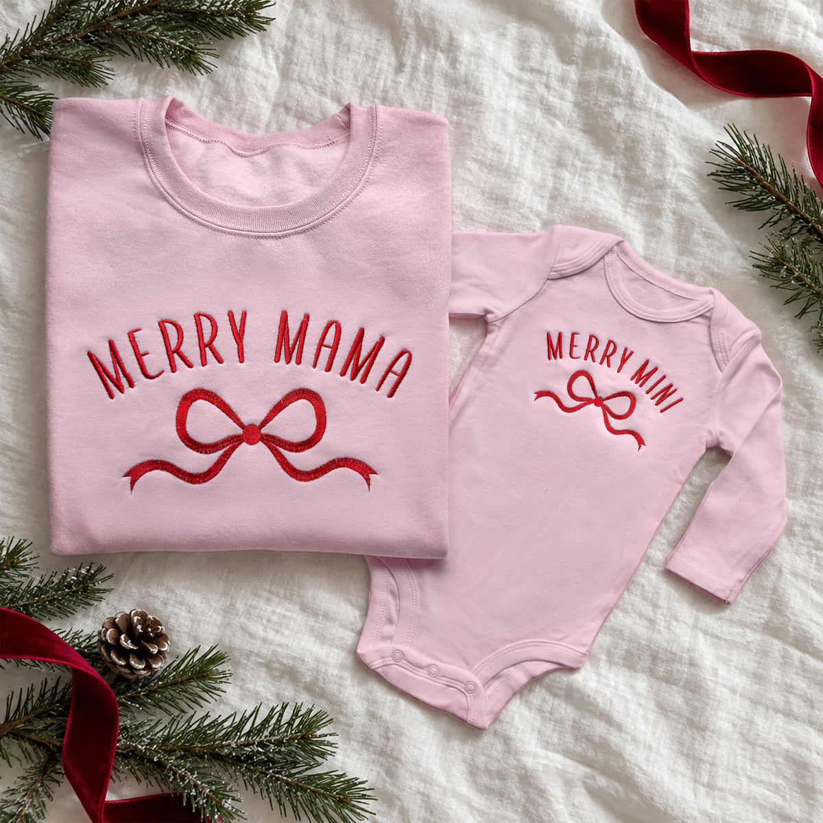 Merry Mama Merry Mini Matching Christmas Sweatshirts & Baby Outfits
