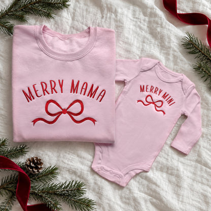 Merry Mama Merry Mini Matching Christmas Sweatshirts & Baby Outfits
