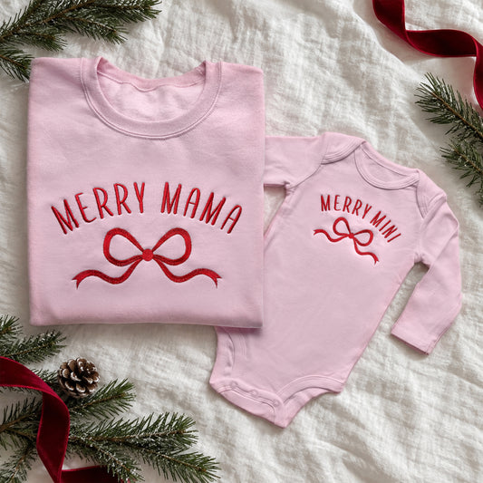 Merry Mama Merry Mini Matching Christmas Sweatshirts & Baby Outfits
