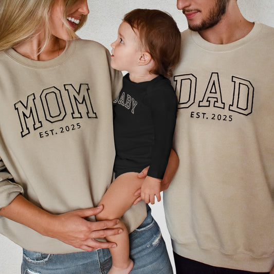 Neutral Embroidered Matching Family Outfits for Mom, Dad and Baby