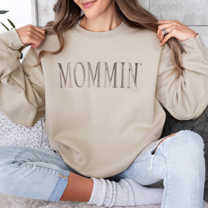 mommin sweatshirt for moms, crewneck for moms, gift for mom, handmade gift, personalized mom gift, mother sweatshirt in beige neutral embroidered
