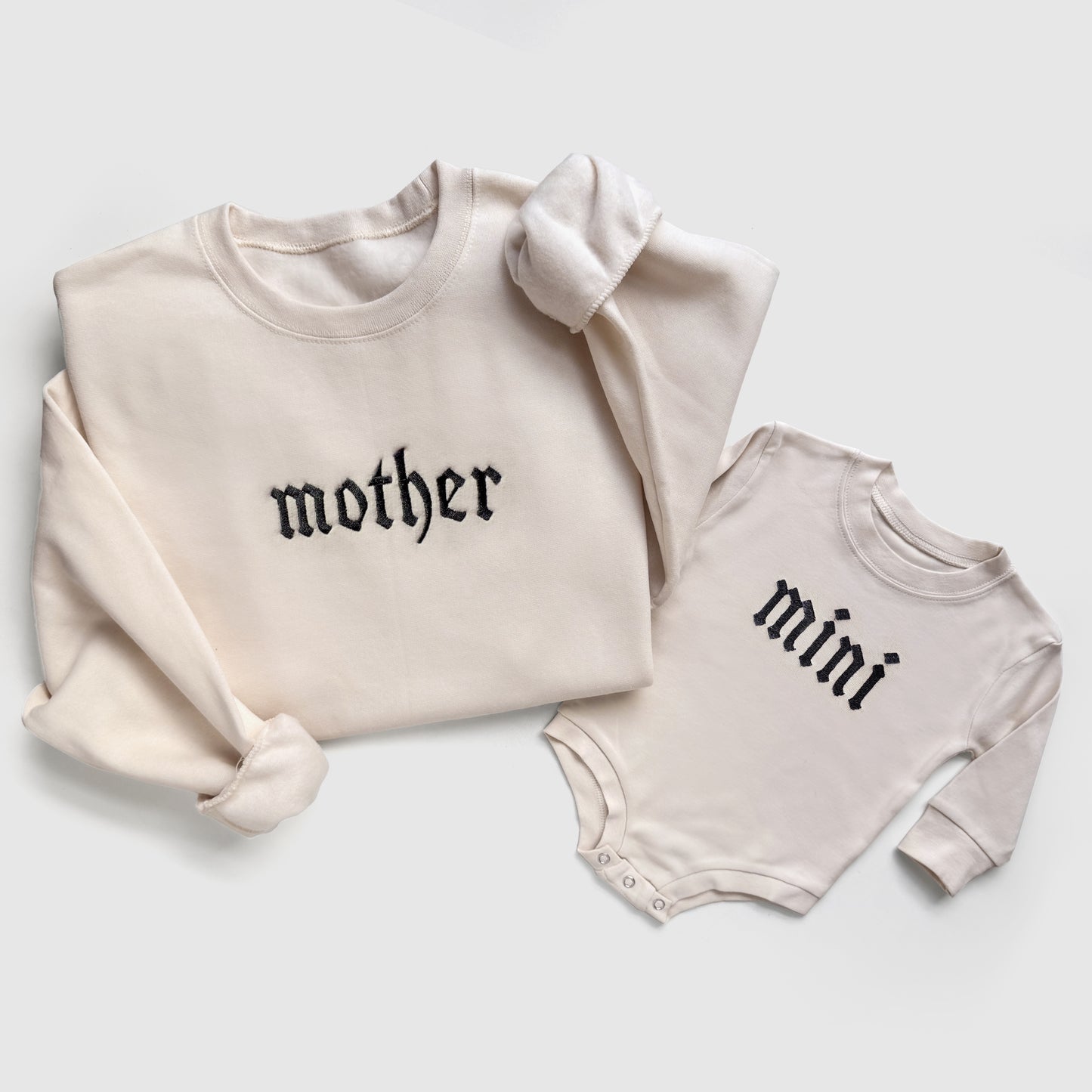 Mother and Mini Matching Sweatshirts and Baby Outfits