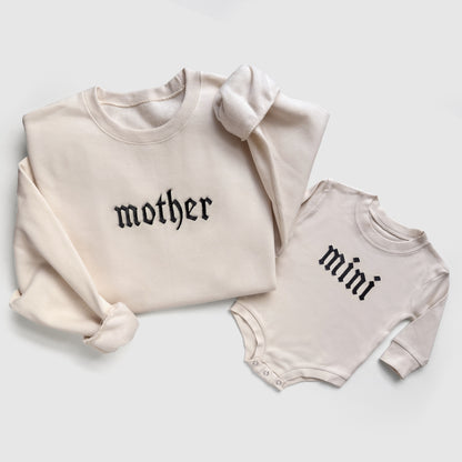 Mother and Mini Matching Sweatshirts and Baby Outfits
